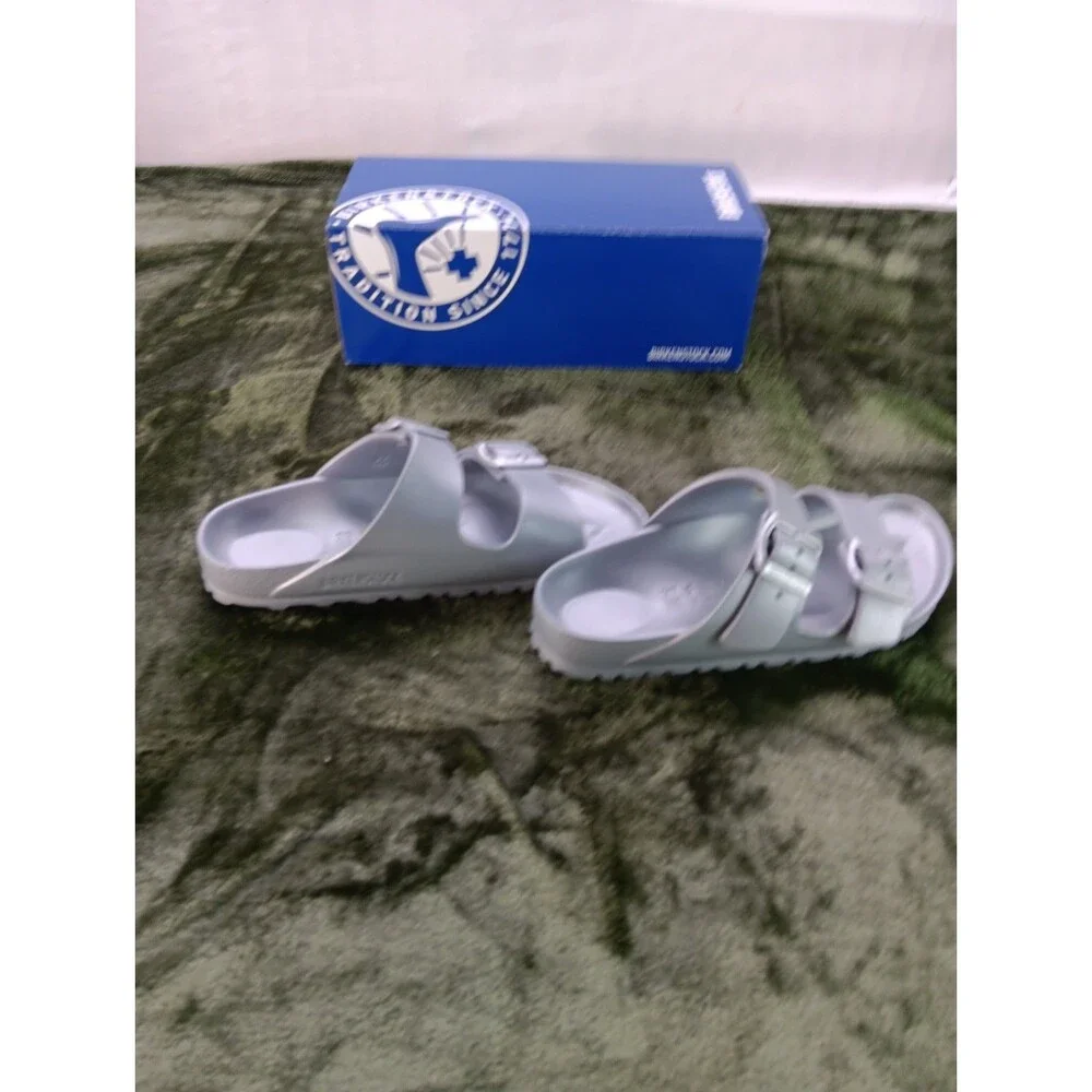 Birkenstock Arizona Essentials Sandals Women's 37/ 9-9.5 EVA Metallic Silver New